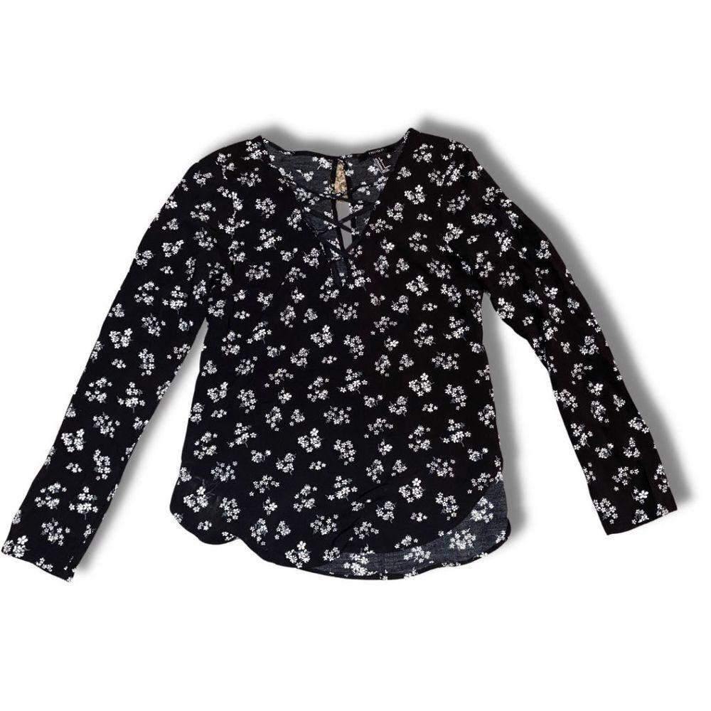 Forever 21 Plunging Peasant Floral Black Blouse Size Small